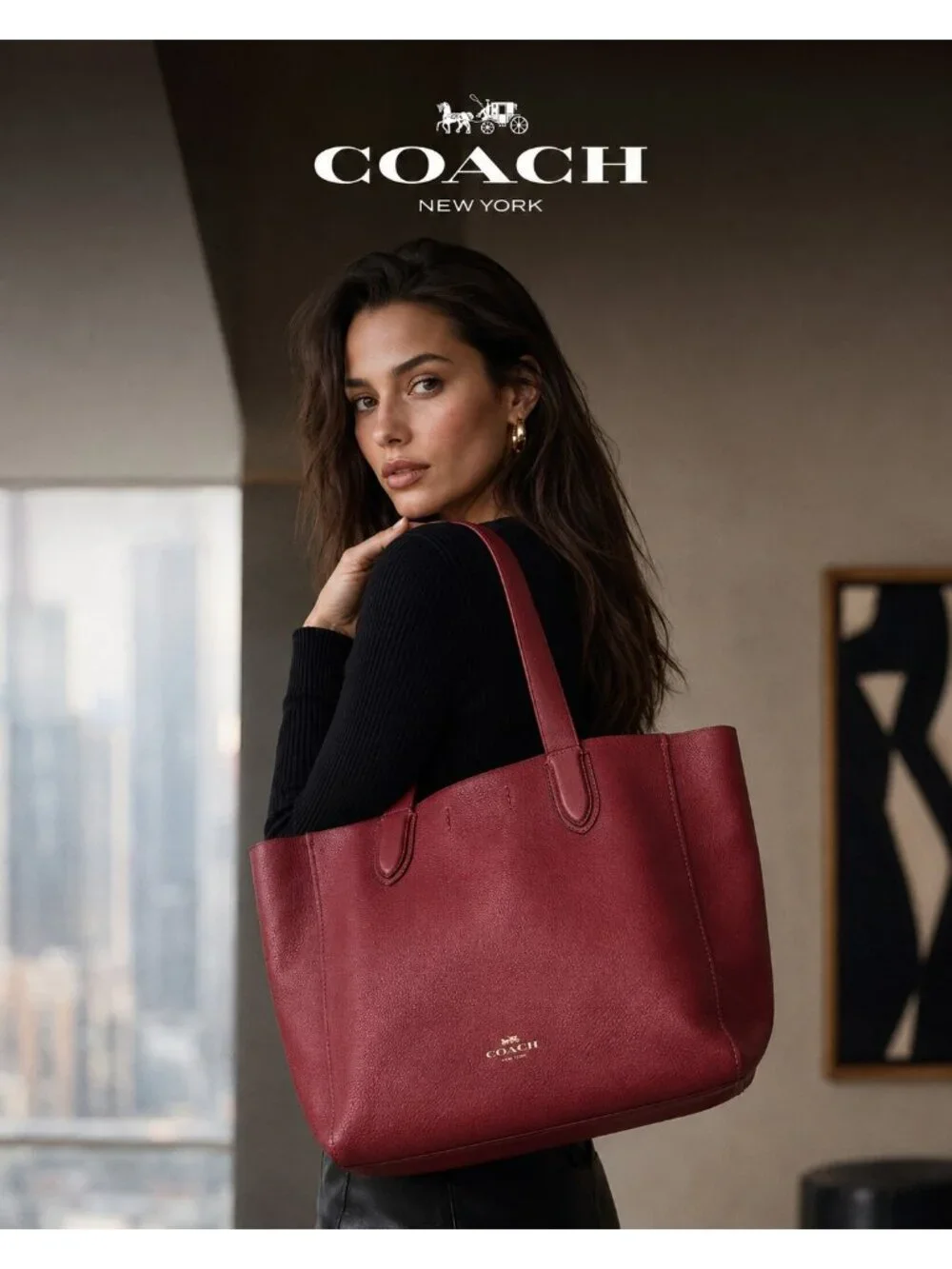 Coach Derby F58660 Raspberry Red Pebbled Leather Large Tote Bag